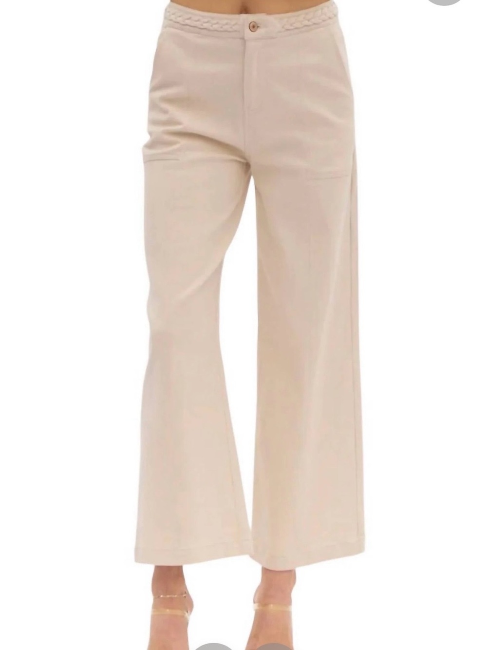 entro Cream Wide-Leg Pants with Braided Waist